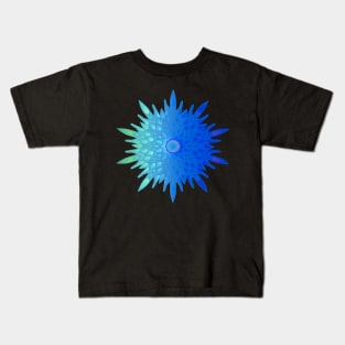 Flower of Life - Geometrical Blend Green Blue Gradient Flower Kids T-Shirt